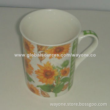 9oz New Bone China Mug, with Sunflower Design, Ideal for Gifts or Promotions, Food-safe